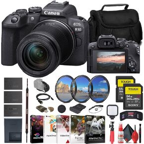 كاميرا Canon EOS R10 بدون مرآة مع عدسة 18-150 مم (5331C016) + 2 بطاقة SD قوية من سوني سعة 64 جيجابايت + مجموعة مرشح + عدسة زاوية واسعة + عدسة مقربة + مجموعة مرشح الألوان + غطاء العدسة + حقيبة + المزيد (متجددة) in Saudi Arabia