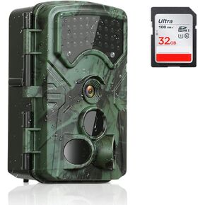 كاميرا QUNVAL 4K بفاصل زمني خارجي، شاشة LCD 2.4 بوصة بدقة 48 ميجابكسل ورؤية ليلية مقاومة للطقس لأمن البناء ونمو النباتات ومراقبة الطبيعة (بطاقة SD سعة 32 جيجابايت) in Kuwait