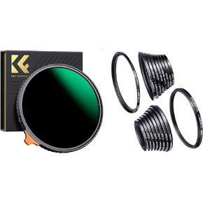 فلتر عدسة ND3-1000 متغير مقاس 77 مم و18 قطعة من حلقات محول الفلتر، 1.5-10 توقفات فلتر كثافة محايدة قابلة للتعديل وفلتر لأعلى وأسفل طقم حلقات محول الفلتر in Kuwait