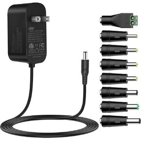 Tonton 12V 2A 6ft مزود طاقة 24W محول 2000mA شاحن عالمي AC 100V-240V مع 8 قابس DC قابل للتبديل معتمد من UL/CE/FCC لمصابيح LED وجهاز التوجيه وكاميرا الأمان وكاميرا الويب ولوحة المفاتيح ومكبر صوت BT والماسح الضوئي