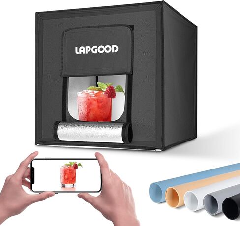 LAPGOOD Photo Studio Light Box 16''x 16'', Portable Shooting Tent Kit with 64pcs LED Light Adjustable Brightness, 5 Backdrops & 1 Soft Cloth for Cemmercial Photography, Jewelry or Product Shooting in Kuwait
