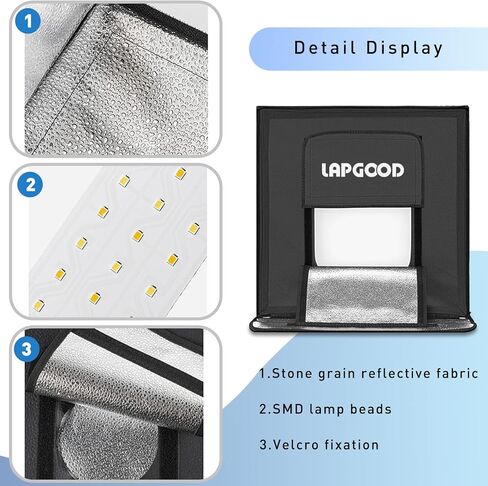 LAPGOOD Photo Studio Light Box 16''x 16'', Portable Shooting Tent Kit with 64pcs LED Light Adjustable Brightness, 5 Backdrops & 1 Soft Cloth for Cemmercial Photography, Jewelry or Product Shooting in Kuwait