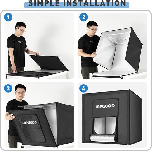 LAPGOOD Photo Studio Light Box 16''x 16'', Portable Shooting Tent Kit with 64pcs LED Light Adjustable Brightness, 5 Backdrops & 1 Soft Cloth for Cemmercial Photography, Jewelry or Product Shooting in Kuwait