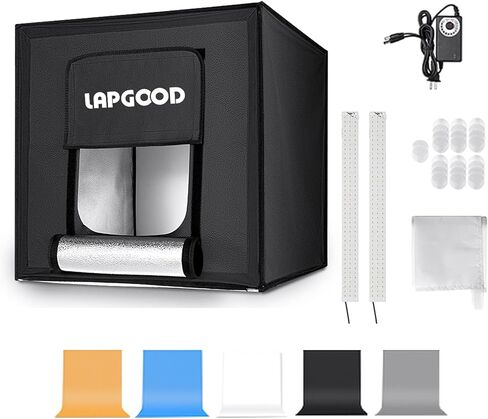 LAPGOOD Photo Studio Light Box 16''x 16'', Portable Shooting Tent Kit with 64pcs LED Light Adjustable Brightness, 5 Backdrops & 1 Soft Cloth for Cemmercial Photography, Jewelry or Product Shooting in Kuwait