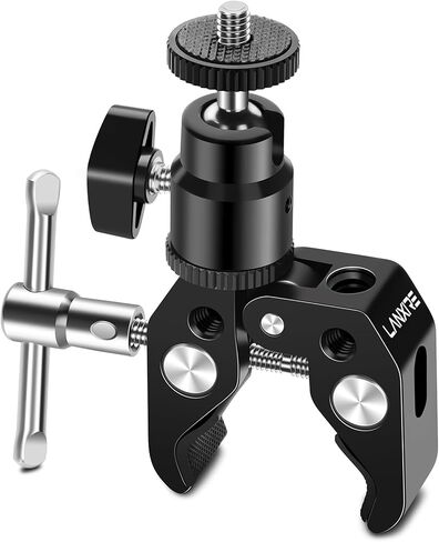 Lanxire Super Clamp Camera Mount with Mini Ball Head for DSLRs, Action Cameras, Monitors, Microphones, and More – 1/4"-20 Screw in Saudi Arabia