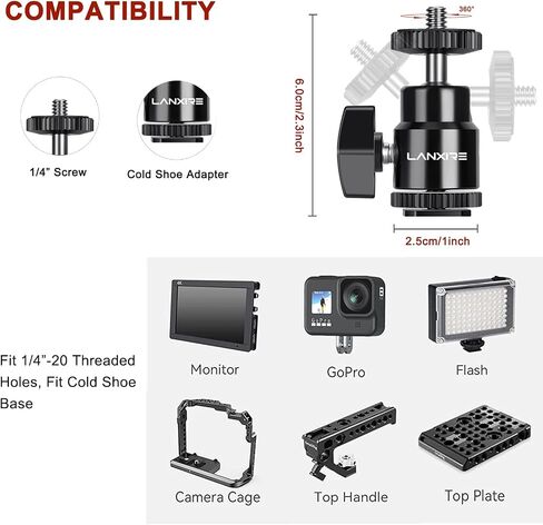 Lanxire Super Clamp Camera Mount with Mini Ball Head for DSLRs, Action Cameras, Monitors, Microphones, and More – 1/4"-20 Screw in Saudi Arabia