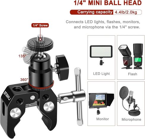 Lanxire Super Clamp Camera Mount with Mini Ball Head for DSLRs, Action Cameras, Monitors, Microphones, and More – 1/4"-20 Screw in Saudi Arabia