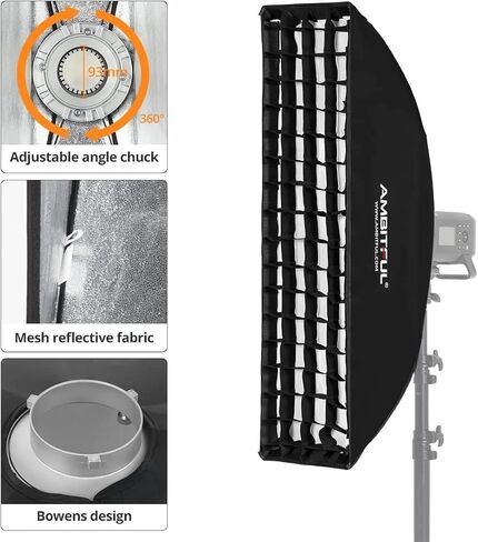 AMBITFUL 12"x 47" 30x120cm Honeycomb Grid Rectangular Softbox for Photo Strobe Studio Flash Softbox Bowens Mount (1PCS) in Saudi Arabia