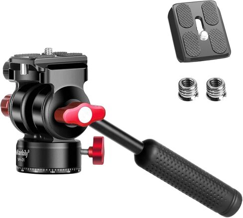 مانبيلي راس ثلاثي القوائم للفيديو، راس قابل للامالة بزاوية 360 درجة بانورامي اركا سويسري سريع الفك × 2 3/8 انش و1/4 انش، راس شبه سائل لكاميرا الفيديو 4K DV وكاميرا دي اس ال ار وكاميرا احادية القوائم in Kuwait