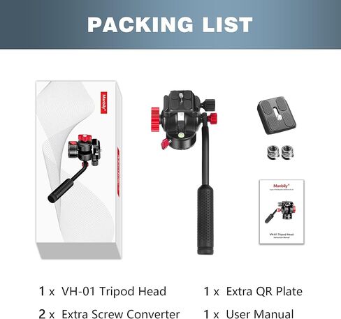 مانبيلي راس ثلاثي القوائم للفيديو، راس قابل للامالة بزاوية 360 درجة بانورامي اركا سويسري سريع الفك × 2 3/8 انش و1/4 انش، راس شبه سائل لكاميرا الفيديو 4K DV وكاميرا دي اس ال ار وكاميرا احادية القوائم in Kuwait