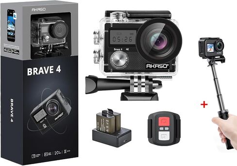 كاميرا AKASO Brave 4 Action بدقة 4K مع حامل ثلاثي القوائم صغير in Saudi Arabia
