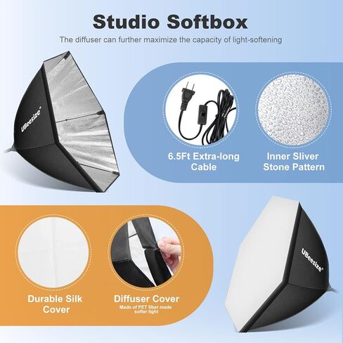 UBeesize Softbox Photography Lighting Kit, Continuous Lighting Kit with 30" x 30" Reflector and 3 Color Temperature 85W 3000K-7500K Bulb, Photo Studio Lighting for Video Recording, Portrait Shooting in Saudi Arabia