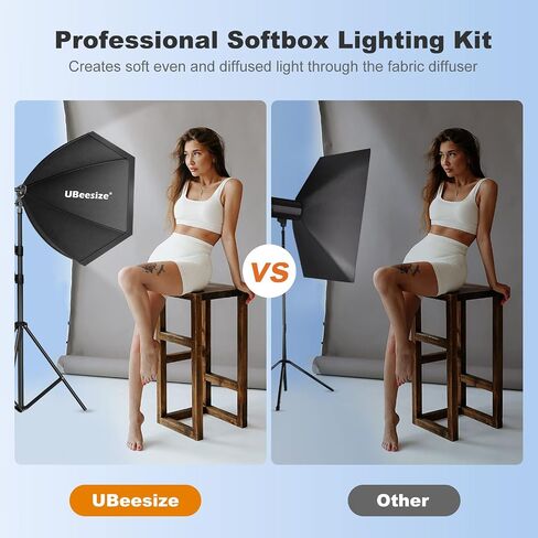 UBeesize Softbox Photography Lighting Kit, Continuous Lighting Kit with 30" x 30" Reflector and 3 Color Temperature 85W 3000K-7500K Bulb, Photo Studio Lighting for Video Recording, Portrait Shooting in Saudi Arabia