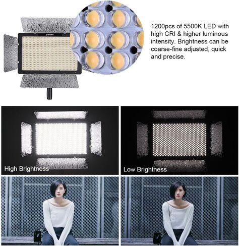 يونغنو مصباح LED للتصوير الفوتوغرافي وتسجيل الفيديو yn1200 برو 5500 كلفن مع 2 فلتر Ct وسطوع جهاز التحكم عن بعد & # X2265؛ 95 CRI يدعم تطبيق التحكم عن بعد اضاءة ستوديو in Saudi Arabia