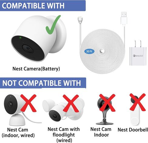 [إصدار محدث] محول طاقة مقاوم للطقس بطول 25 قدمًا متوافق مع كاميرا Google Nest Cam الخارجية أو الداخلية (إصدار البطارية فقط) (عبوة واحدة) in Kuwait