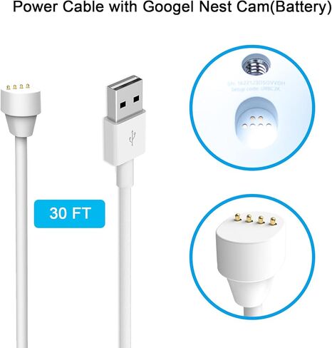 [إصدار محدث] محول طاقة مقاوم للطقس بطول 25 قدمًا متوافق مع كاميرا Google Nest Cam الخارجية أو الداخلية (إصدار البطارية فقط) (عبوة واحدة) in Kuwait