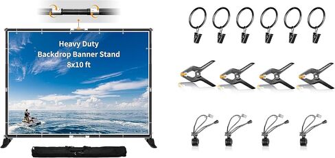 حامل لافتة خلفية FUDESY مقاس 10 × 8 قدم مع 14 قطعة من مشابك الخلفية in Kuwait