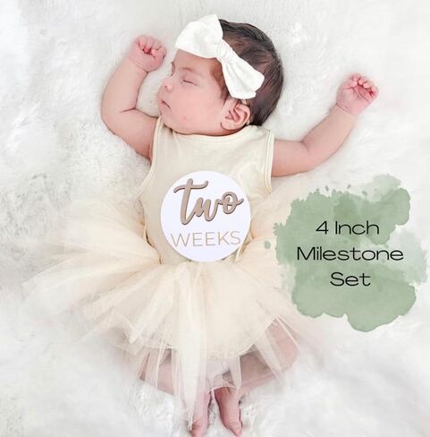 أقراص خشبية ثلاثية الأبعاد لصور الأطفال (مجموعة 20 قطعة)، قلم تحديد المعالم الشهرية للسنة الأولى، يشمل 1-5 سنوات، ملون باللون الأبيض in Kuwait