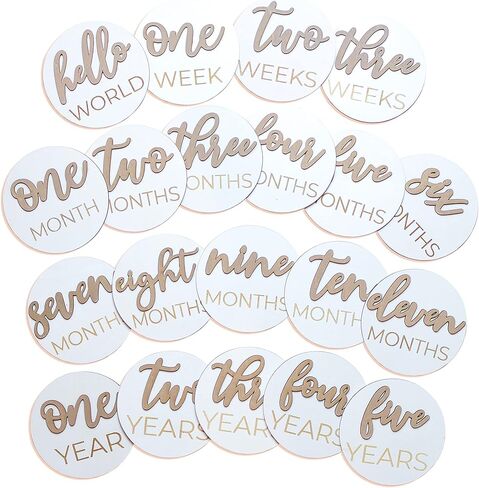 أقراص خشبية ثلاثية الأبعاد لصور الأطفال (مجموعة 20 قطعة)، قلم تحديد المعالم الشهرية للسنة الأولى، يشمل 1-5 سنوات، ملون باللون الأبيض in Kuwait