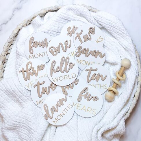 أقراص خشبية ثلاثية الأبعاد لصور الأطفال (مجموعة 20 قطعة)، قلم تحديد المعالم الشهرية للسنة الأولى، يشمل 1-5 سنوات، ملون باللون الأبيض in Kuwait