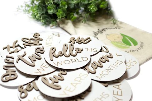 أقراص خشبية ثلاثية الأبعاد لصور الأطفال (مجموعة 20 قطعة)، قلم تحديد المعالم الشهرية للسنة الأولى، يشمل 1-5 سنوات، ملون باللون الأبيض in Kuwait