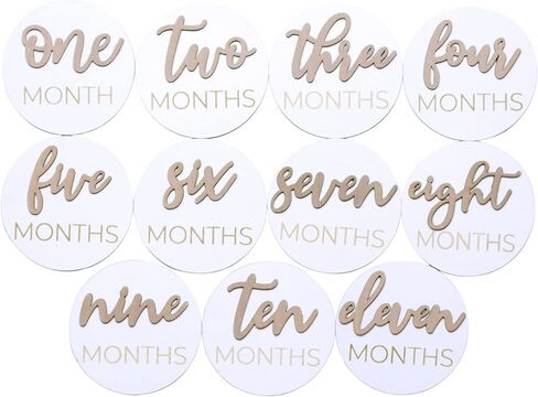 أقراص خشبية ثلاثية الأبعاد لصور الأطفال (مجموعة 20 قطعة)، قلم تحديد المعالم الشهرية للسنة الأولى، يشمل 1-5 سنوات، ملون باللون الأبيض in Kuwait