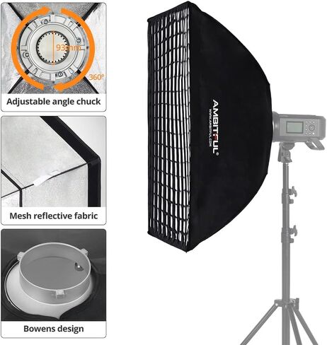 Godox MS300 Studio Strobe Kit، فلاش ستوديو 600 واط، GN58 5600K، نظام X لاسلكي مدمج Godox 2.4G، وقت إعادة التدوير 0.1～1.8S، حامل بوينز مع صندوق سوفت بوكس ​​لشبكة قرص العسل + حقيبة in Kuwait