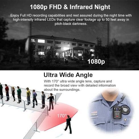 ريكسينج كاميرا P1 مقاس 2 انش بدقة 1080P FHD وذاكرة 64G وتسجيل الفيديو والصوت والصور، رؤية ليلية بالاشعة تحت الحمراء، وضع ذعر الشرطة، بطارية 3000mAh، عمر بطارية 10 ساعات، مقاومة للماء والصدمات in Kuwait