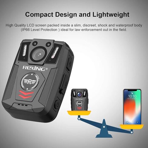 ريكسينج كاميرا P1 مقاس 2 انش بدقة 1080P FHD وذاكرة 64G وتسجيل الفيديو والصوت والصور، رؤية ليلية بالاشعة تحت الحمراء، وضع ذعر الشرطة، بطارية 3000mAh، عمر بطارية 10 ساعات، مقاومة للماء والصدمات in Kuwait