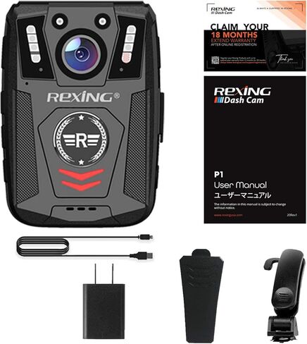 ريكسينج كاميرا P1 مقاس 2 انش بدقة 1080P FHD وذاكرة 64G وتسجيل الفيديو والصوت والصور، رؤية ليلية بالاشعة تحت الحمراء، وضع ذعر الشرطة، بطارية 3000mAh، عمر بطارية 10 ساعات، مقاومة للماء والصدمات in Kuwait