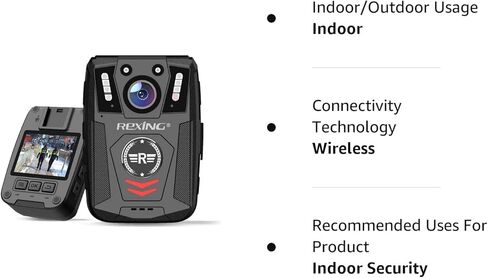 ريكسينج كاميرا P1 مقاس 2 انش بدقة 1080P FHD وذاكرة 64G وتسجيل الفيديو والصوت والصور، رؤية ليلية بالاشعة تحت الحمراء، وضع ذعر الشرطة، بطارية 3000mAh، عمر بطارية 10 ساعات، مقاومة للماء والصدمات in Kuwait
