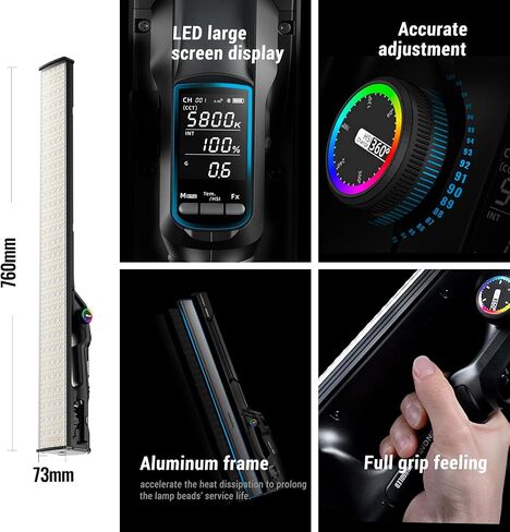 يونغنو مصباح فيديو LED YN660LED، 45 واط، ضوء انبوب LED بالوان RGB كاملة، CRI96 2000K-9900K قابل للتعديل، 31 تاثير اضاءة، للتصوير الفوتوغرافي والفيديو واليوتيوب in Saudi Arabia