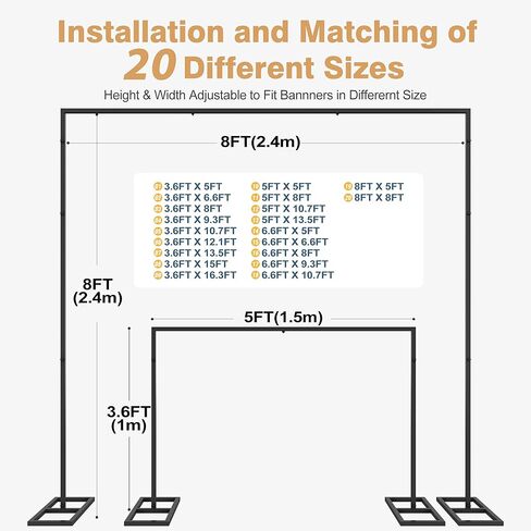 وكسير حامل خلفية 8 × 8 قدم شديد التحمل مع قاعدة، حامل خلفية مربع اسود قابل للتعديل لحفلات الزفاف واعياد الميلاد وكشك التصوير الفوتوغرافي in Kuwait