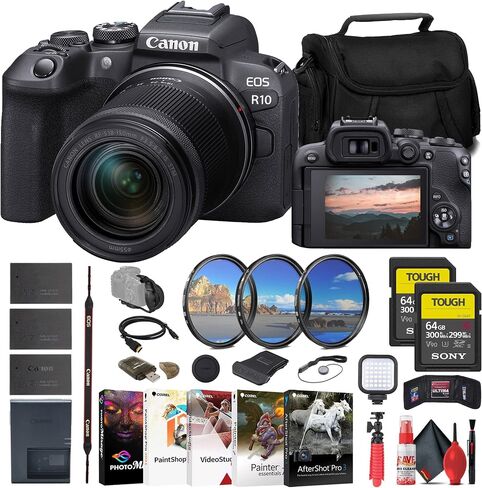 كاميرا Canon EOS R10 بدون مرآة مع عدسة 18-150 مم (5331C016) + 2 بطاقة SD قوية من سوني سعة 64 جيجابايت + مجموعة مرشح + عدسة زاوية واسعة + عدسة مقربة + مجموعة مرشح الألوان + غطاء العدسة + حقيبة + المزيد (متجددة) in Saudi Arabia