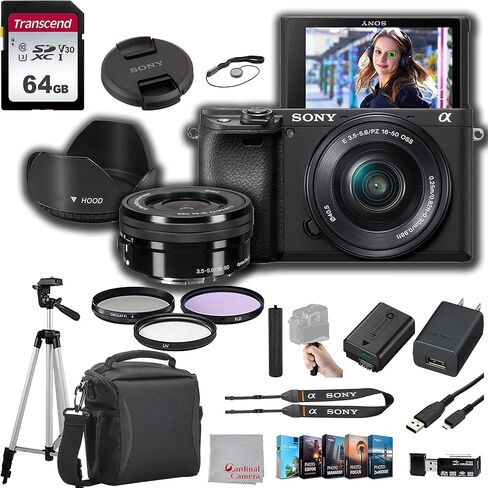 Sony a6400 Mirrorless Camera with 16-50mm Lens 64GB Memory, Case. Tripod, Filters, Hood, Grip, & Professional Video & Photo Editing Software Kit in Saudi Arabia