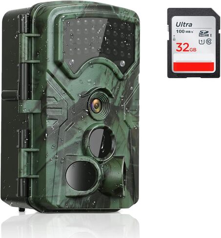 كاميرا QUNVAL 4K بفاصل زمني خارجي، شاشة LCD 2.4 بوصة بدقة 48 ميجابكسل ورؤية ليلية مقاومة للطقس لأمن البناء ونمو النباتات ومراقبة الطبيعة (بطاقة SD سعة 32 جيجابايت) in Kuwait