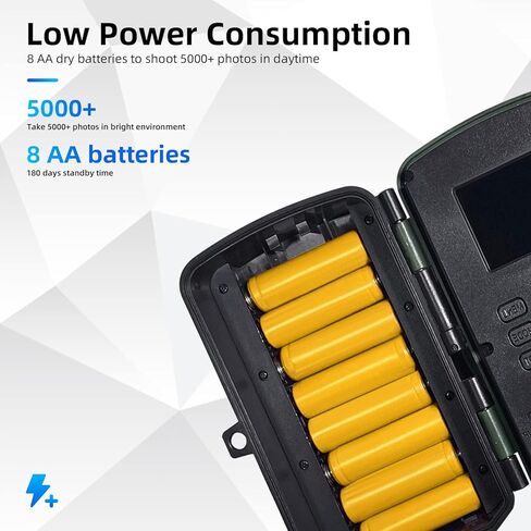 كاميرا QUNVAL 4K بفاصل زمني خارجي، شاشة LCD 2.4 بوصة بدقة 48 ميجابكسل ورؤية ليلية مقاومة للطقس لأمن البناء ونمو النباتات ومراقبة الطبيعة (بطاقة SD سعة 32 جيجابايت) in Kuwait
