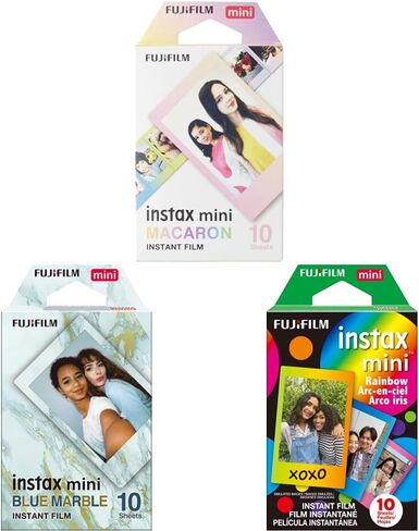 فيلم Fujifilm Instax Mini Macaron - 10 تعريضات وفيلم Instax Mini Blue Marble - 10 تعريضات وفيلم Instax Mini Rainbow - 10 تعريضات in Saudi Arabia