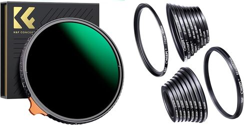 فلتر عدسة ND3-1000 متغير مقاس 77 مم و18 قطعة من حلقات محول الفلتر، 1.5-10 توقفات فلتر كثافة محايدة قابلة للتعديل وفلتر لأعلى وأسفل طقم حلقات محول الفلتر in Kuwait