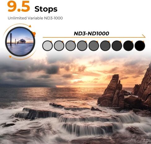 فلتر عدسة ND3-1000 متغير مقاس 77 مم و18 قطعة من حلقات محول الفلتر، 1.5-10 توقفات فلتر كثافة محايدة قابلة للتعديل وفلتر لأعلى وأسفل طقم حلقات محول الفلتر in Kuwait