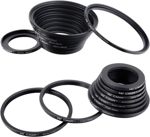 فلتر عدسة ND3-1000 متغير مقاس 77 مم و18 قطعة من حلقات محول الفلتر، 1.5-10 توقفات فلتر كثافة محايدة قابلة للتعديل وفلتر لأعلى وأسفل طقم حلقات محول الفلتر in Kuwait