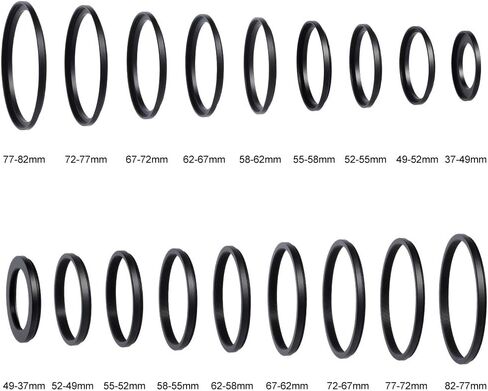 فلتر عدسة ND3-1000 متغير مقاس 77 مم و18 قطعة من حلقات محول الفلتر، 1.5-10 توقفات فلتر كثافة محايدة قابلة للتعديل وفلتر لأعلى وأسفل طقم حلقات محول الفلتر in Kuwait