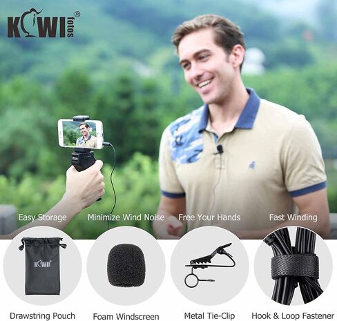 ميكروفون التلبيب متعدد الاتجاهات من KIWIFOTOS مع 3.5 مم TRRS إلى 3.5 مم TRS جاك محول TRS ، ميكروفون بمشبك لكاميرات الفيديو DSLR تكبير ومسجلات كاميرا فيديو يدوية (2 متر / 6.6 بوصة كابل توصيل) in Kuwait