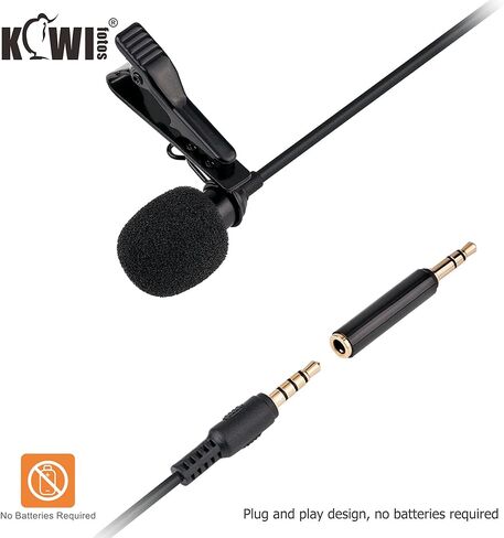 ميكروفون التلبيب متعدد الاتجاهات من KIWIFOTOS مع 3.5 مم TRRS إلى 3.5 مم TRS جاك محول TRS ، ميكروفون بمشبك لكاميرات الفيديو DSLR تكبير ومسجلات كاميرا فيديو يدوية (2 متر / 6.6 بوصة كابل توصيل) in Kuwait