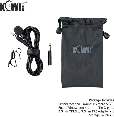 ميكروفون التلبيب متعدد الاتجاهات من KIWIFOTOS مع 3.5 مم TRRS إلى 3.5 مم TRS جاك محول TRS ، ميكروفون بمشبك لكاميرات الفيديو DSLR تكبير ومسجلات كاميرا فيديو يدوية (2 متر / 6.6 بوصة كابل توصيل) in Kuwait