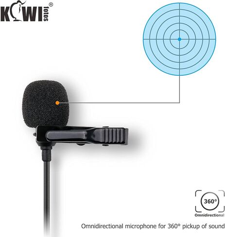 ميكروفون التلبيب متعدد الاتجاهات من KIWIFOTOS مع 3.5 مم TRRS إلى 3.5 مم TRS جاك محول TRS ، ميكروفون بمشبك لكاميرات الفيديو DSLR تكبير ومسجلات كاميرا فيديو يدوية (2 متر / 6.6 بوصة كابل توصيل) in Kuwait