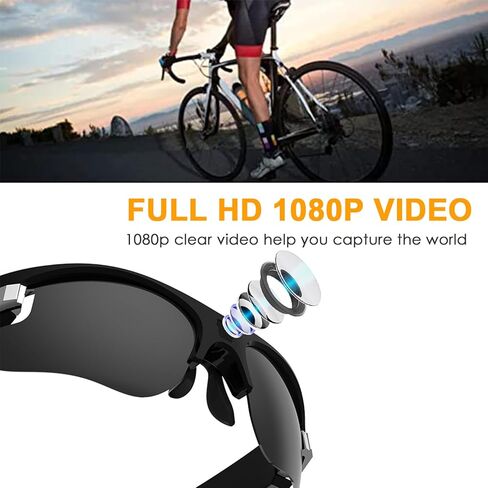 كاميرا نظارات شمسية ABTOCWUK HD 1080P، كاميرا نظارات فيديو يمكن ارتداؤها لركوب الدراجات والقيادة والسفر والصيد، هدية رائعة للعائلة والأصدقاء in Kuwait