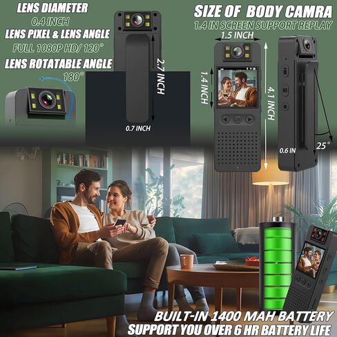 كاميرا مغناطيسية وحامل كاميرا على الجسم بسعة 64 جيجابايت مع تسجيل عالي الدقة 1080 بكسل ومسجل شاشة 1.4 بوصة مع وضع المصباح الكاشف وعمر بطارية 6 ساعات وكاميرا شرطة يمكن ارتداؤها للمنزل والخارج وإنفاذ القانون وحارس الأمن in Kuwait