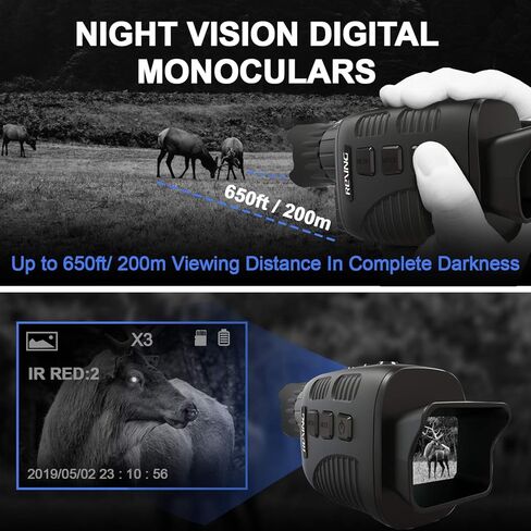ريكسينج نظارات رؤية ليلية اساسية من بي 1 مع شاشة LCD 1.5 انش، كاميرا رقمية بالاشعة تحت الحمراء، مناظير مع صورة مزدوجة + تسجيل فيديو للصيد في الهواء الطلق والتخييم ومشاهدة الطيور والمراقبة in Kuwait