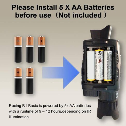 ريكسينج نظارات رؤية ليلية اساسية من بي 1 مع شاشة LCD 1.5 انش، كاميرا رقمية بالاشعة تحت الحمراء، مناظير مع صورة مزدوجة + تسجيل فيديو للصيد في الهواء الطلق والتخييم ومشاهدة الطيور والمراقبة in Kuwait
